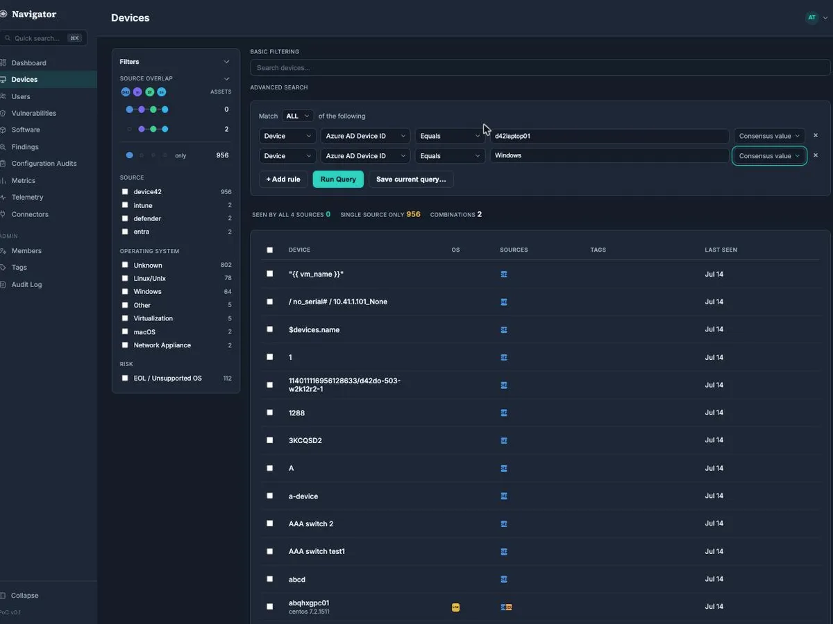 Navigator Advanced Search screen