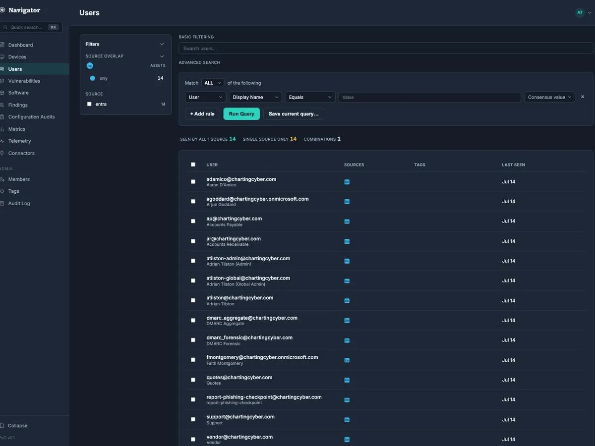 Navigator Users screen